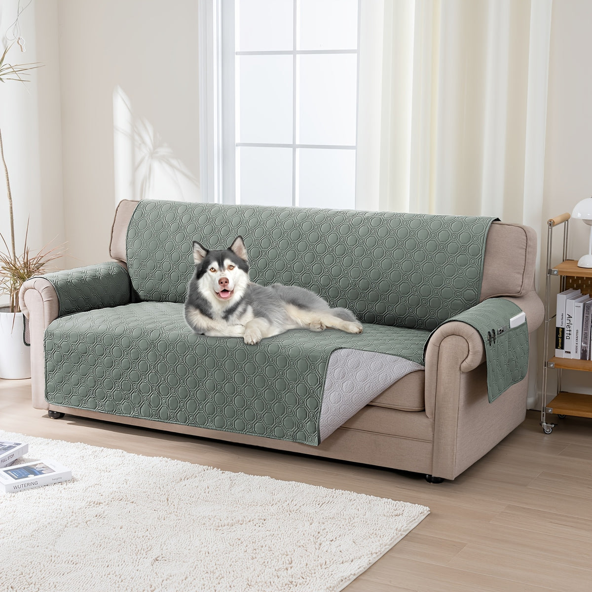 Liquid-Resistant Sofa Cover with Pocket, Geometric Pattern Couch Slipcover Furniture Protector for Pets, Washable Thick Soft 1 2 3 4 Seat Sizes Chair Loveseat Sofa