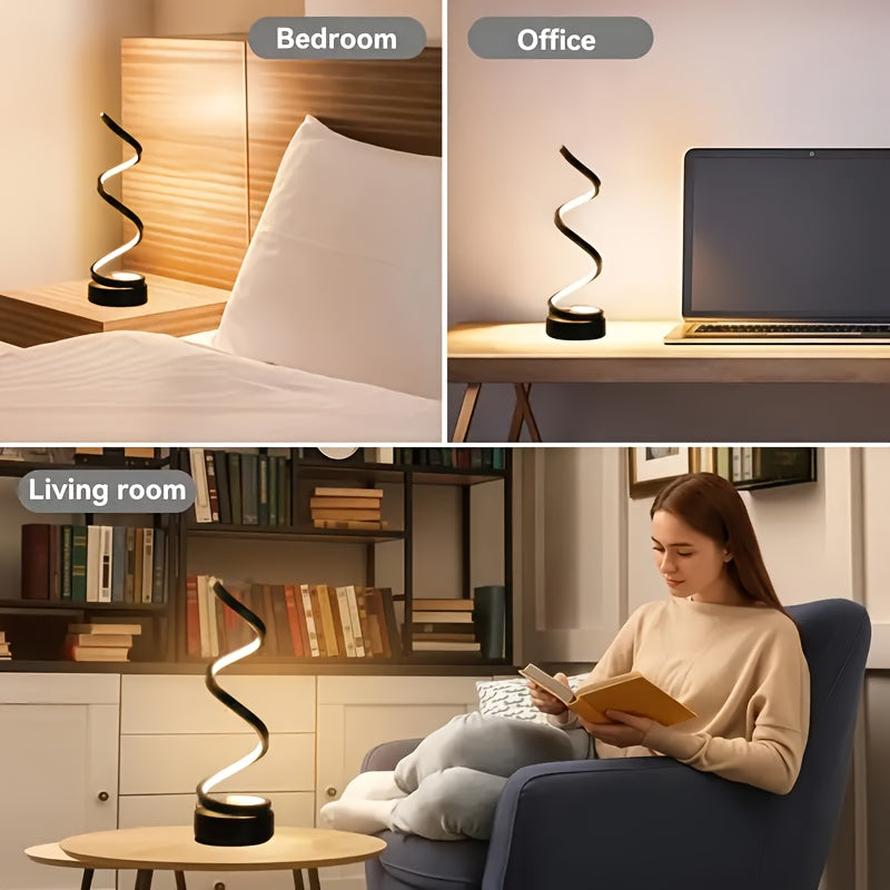 Spiral Adjustable Desk Lamp Vintage Style with Dimmable Warm Light, 3 Color Modes 10 Brightness Settings, Space-Saving Table Lamp for Bedroom Study & Living Room, 12V Safe Low Voltage, Gift for Friends & Family