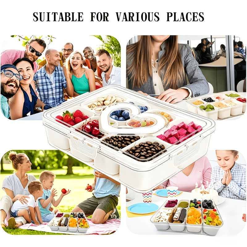 Snack Box Container Tray with Lid & Separate Compartments 2-Pack – Dishwasher-Safe PET Plastic Food Storage Organizer for Picnics, Travel, Parties, Lunchboxes & Office