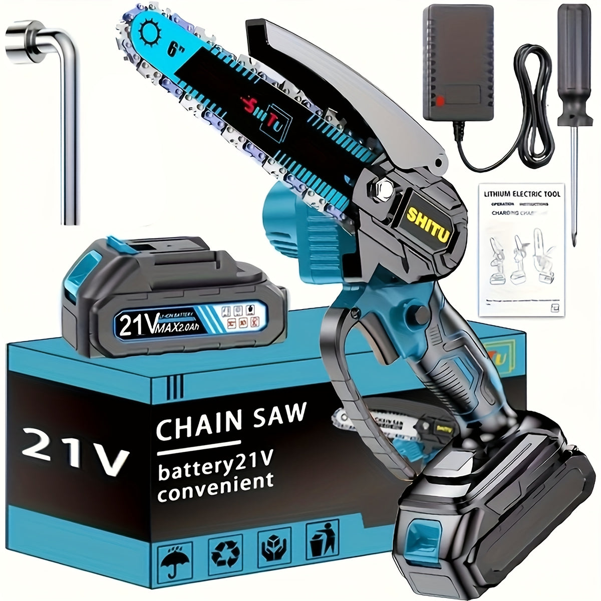 Mini Cordless Chainsaw Handheld Electric Pruning Saw with Splash Guard Security Lock Rechargeable Battery for Tree Branch Garden Yard Trimming Gift for Men