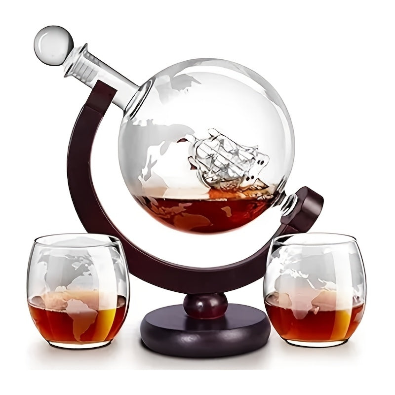 Whiskey Decanter Set with Glasses and Wooden Stand Globe Decanter Ball or Sailboat Design Gift for Whiskey Lovers Birthdays Weddings Anniversaries