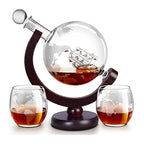 Whiskey Decanter Set with Glasses and Wooden Stand Globe Decanter Ball or Sailboat Design Gift for Whiskey Lovers Birthdays Weddings Anniversaries