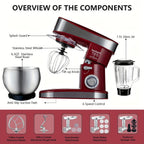Stand Mixer 6-in-1 with 6.3QT Stainless Steel Bowl, 400W 6-Speed Tilt-Head Kitchen Mixer with Dough Hook, Egg Beater, Whisk, Juicer & Meat Grinder Attachments