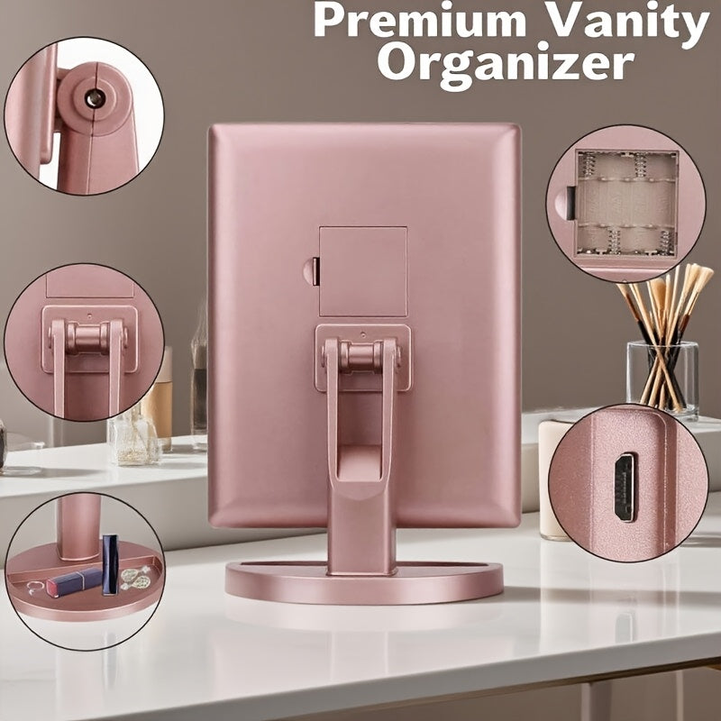 LED Vanity Makeup Mirror Tri-Fold Touch Screen, 1X 2X 3X 10X Magnification, Adjustable Base, USB Powered Lighted Mirror for Desk & Travel – White, Black & Rose Gold