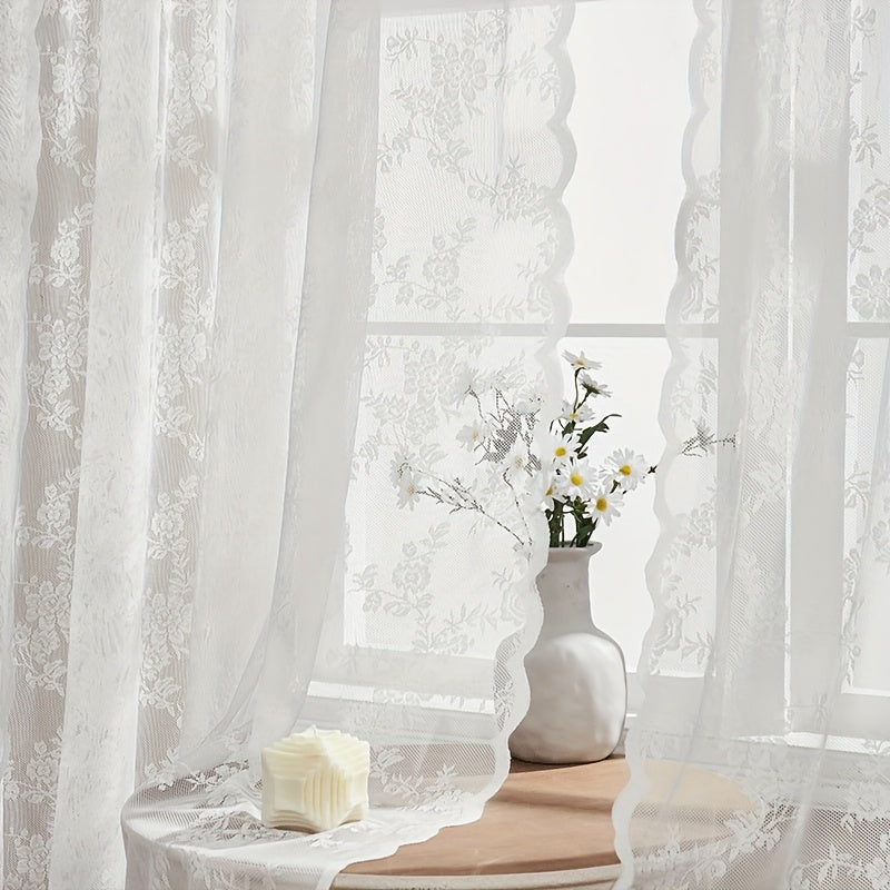 Boho Floral Lace Curtain Panels Set of 2 – Semi-Sheer Light Filtering, Rod Pocket, Pastoral Vintage Style for Bedroom Living Room Kitchen, 6 Sizes 4 Colors
