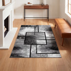 Geometric Area Rug Black White Ultra-Soft Non-Slip Machine Washable Rubber Backing Low Pile Shed Resistant Living Room Bedroom Kitchen Bathroom