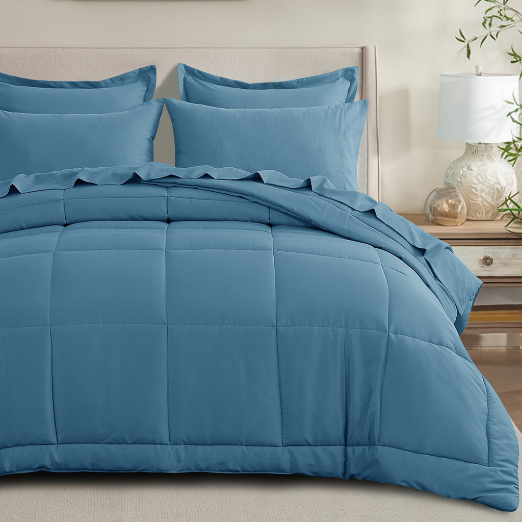 Bed in a Bag Queen 7 Piece Fluffy Comforter Set – Ultra-Soft Microfiber Bedding with Comforter, Fitted Sheet, Flat Sheet & 4 Pillowcases, Hypoallergenic Breathable All Season Bedding Gift for Her
