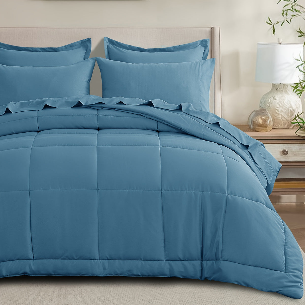 Bed in a Bag Queen 7 Piece Fluffy Comforter Set – Ultra-Soft Microfiber Bedding with Comforter, Fitted Sheet, Flat Sheet & 4 Pillowcases, Hypoallergenic Breathable All Season Bedding Gift for Her