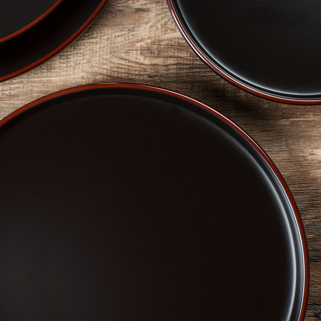 12 Piece Matte Black Stoneware Dinnerware Set Speckled Microwave Dishwasher Safe Dinner Plates Salad Plates Bowls Service for 4