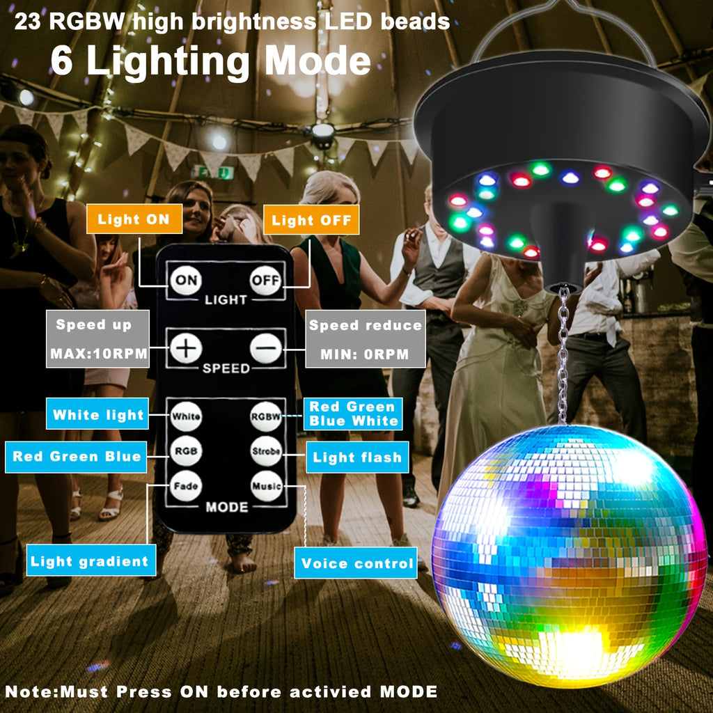 Disco Ball Motor with Remote Control RGBW LED Spinner 5-10 RPM Sound Activated Mirror Ball Rotator for Party Home DJ Club Stage Decor
