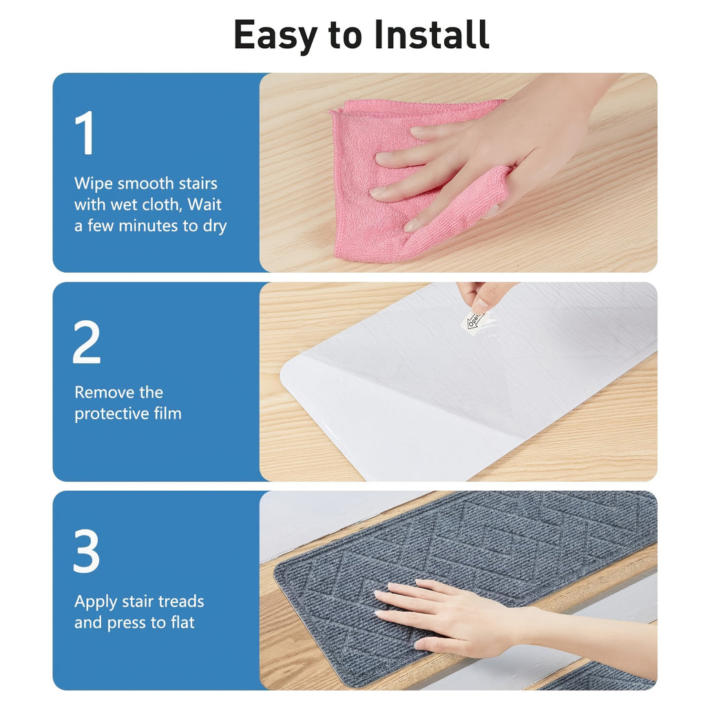 Non-Slip Stair Treads Self-Adhesive 4mm TPR Stair Mats for Hardwood Floors Indoor Stairs Carpet Pads 6pcs or 15pcs Set