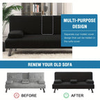 Sofa Cover 4-Piece Stretch Futon Slipcover Set with Removable Armrest & Cupholder Covers – Spandex Jacquard Furniture Protector, Black & Navy