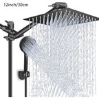 3-Way Rain Shower Head System Dual Heads with Handheld Spray High Pressure Extension Arm 8 10 12 Inch Black Chrome