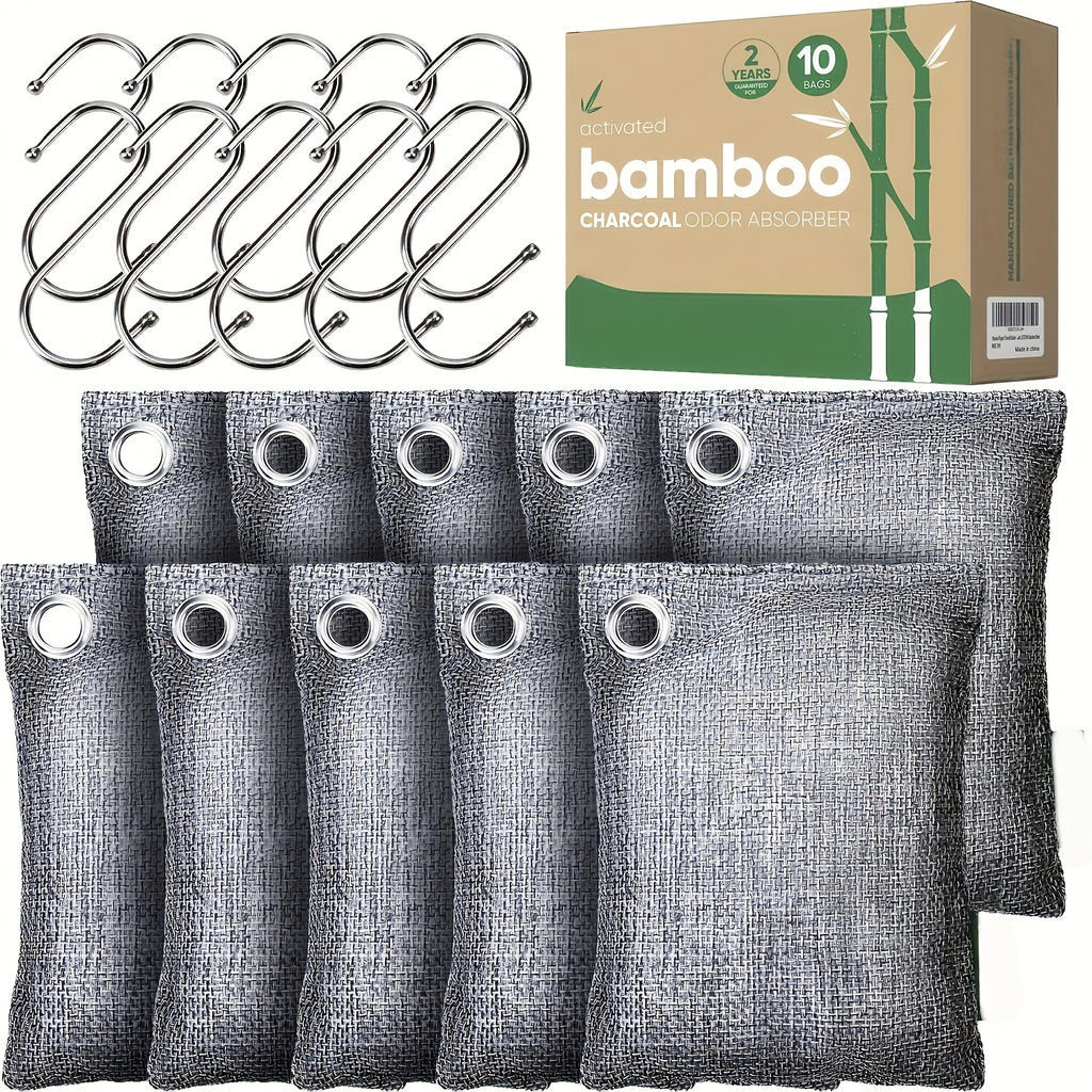 Bamboo Charcoal Odor Absorber Bags, Activated Charcoal Air Purifying Odor Eliminator for Home Car Closet Pet & Smoke Room, Natural Unscented Deodorizer, 6-Grid or 10-Pack