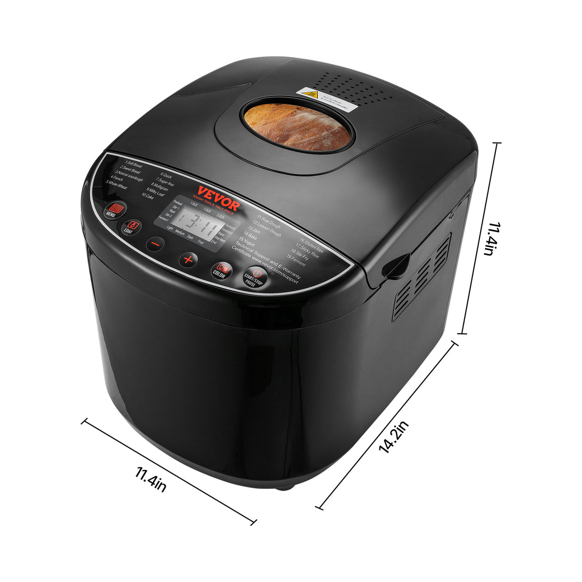 Bread Maker Machine 19-in-1 with Ceramic Non-Stick Pan, 15-Hour Timer, 3 Crust Colors, Auto Keep-Warm – Up to 2 LB Loaf