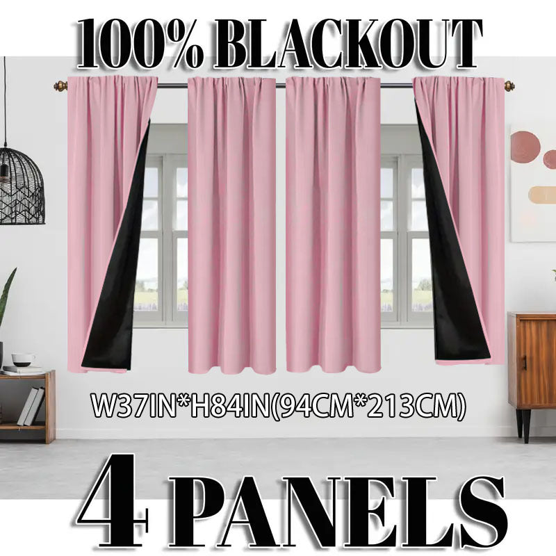 Blackout Curtains 4 Panel Set Rod Pocket – 100% Thermal Insulated Noise Reducing Solid Polyester, Laminated Lining, 7 Colors 7 Sizes