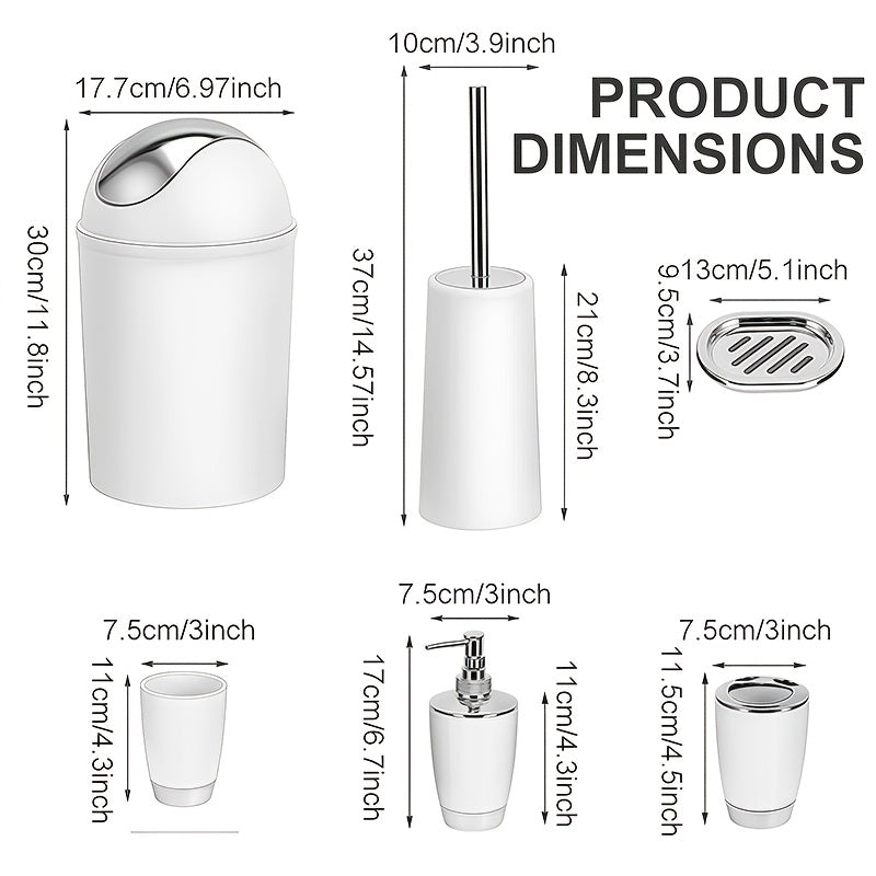 7-Piece Luxury Bathroom Accessory Set Modern Style Trash Can Toilet Brush Soap Dispenser Dish Toothbrush Holder Mouthwash Cup