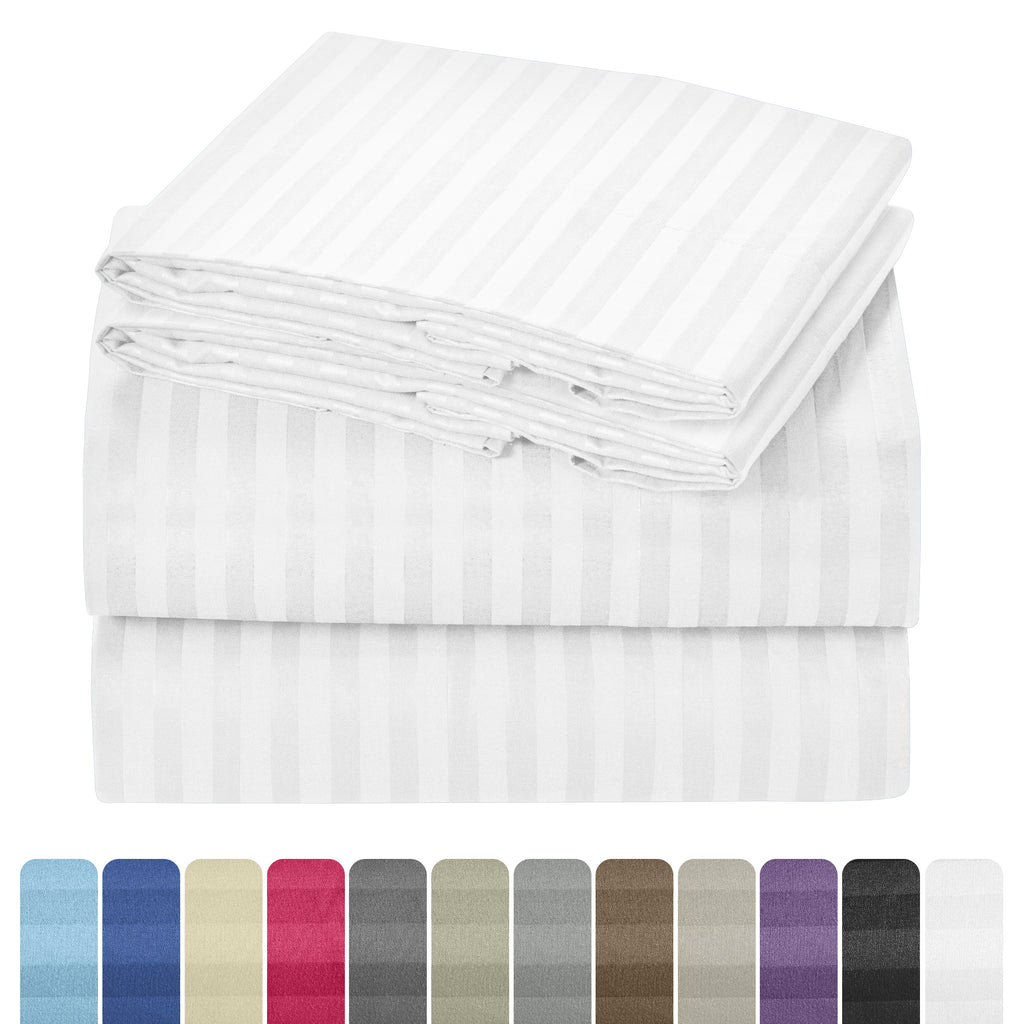 Luxury Striped Bed Sheet Set 3 or 4 Pcs – Hotel-Quality Deep Pocket 16", Extra Soft Breathable Cooling Sheets, Wrinkle & Fade Resistant, Twin Twin XL Full Queen King Cal King, 11 Colors