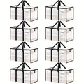 8-Pack Heavy Duty Transparent Moving Bags with Lids – XL Zipper Storage Boxes with Reinforced Handles for Clothing, Bedding, Dorm & College Moving, 27x14x15 inch