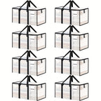 8-Pack Heavy Duty Transparent Moving Bags with Lids – XL Zipper Storage Boxes with Reinforced Handles for Clothing, Bedding, Dorm & College Moving, 27x14x15 inch