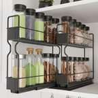 2-Tier Slide-Out Spice Rack Organizer for Cabinets with 415 Labels – Heavy Duty Steel, Ball Bearing Glides, 5.2"W x 10.75"D x 10"H, Easy Cabinet Installation, No Jars