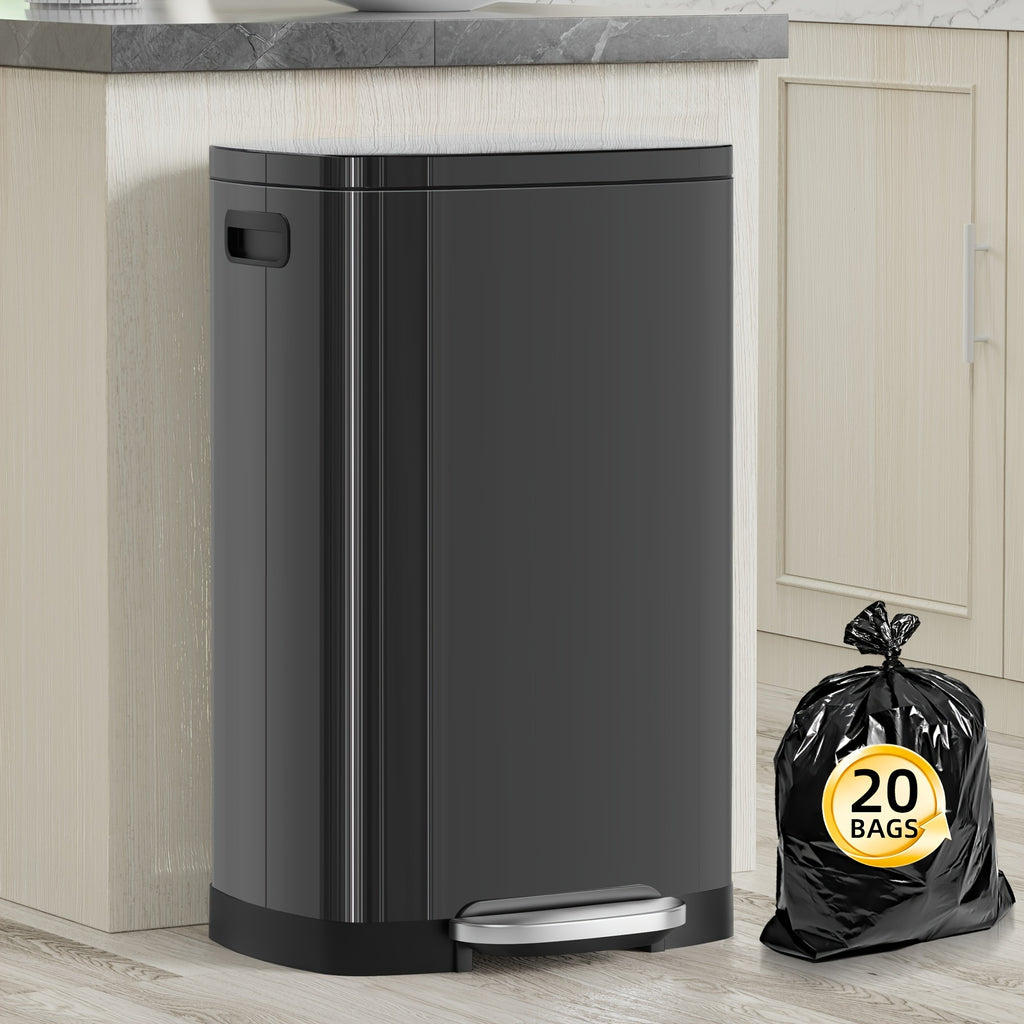 13-Gallon Stainless Steel Trash Can with Soft-Close Lid & Foot Pedal, Fingerprint-Resistant Kitchen Garbage Can with Removable Inner Bucket, Odor-Proof Touchless Waste Bin for Kitchen Bedroom Office – 2 Colors