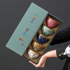 Handmade Kiln-Fired Ceramic Kung Fu Tea Cups Set of 5 – Jianzhan Style Five-Element Teacups in Five Colors with Gift Box