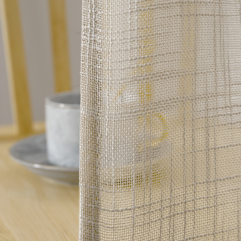 Linen Textured Semi-Sheer Grommet Curtains – Light Filtering Farmhouse Panels | Set of 2