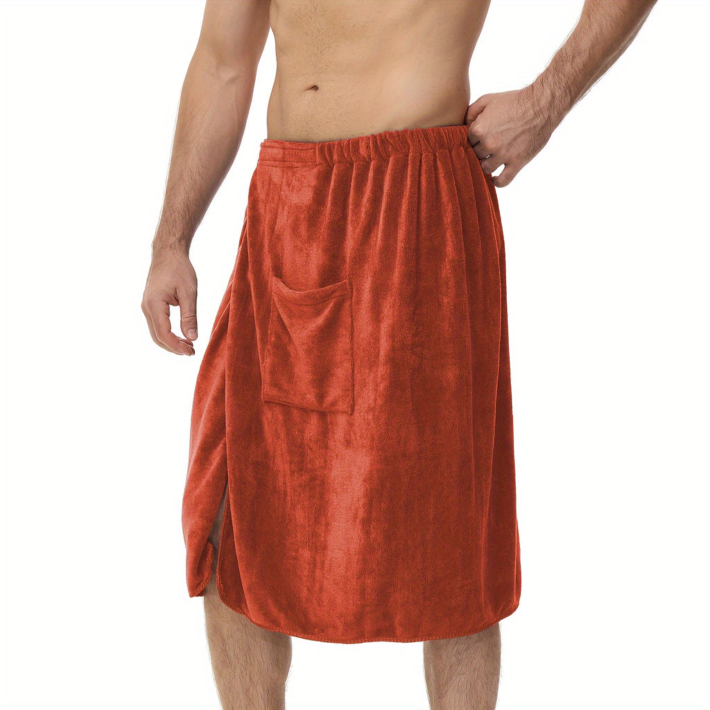 Men's Wearable Bath Towel Wrap & Bathrobe – Soft Absorbent 320 GSM Suede Body Towel for Shower, Spa & Gym | Solid Color Bathing Robe