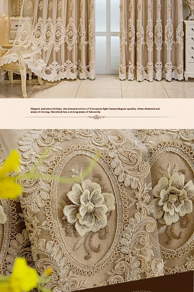 Luxury Blackout Curtains for Bedroom Living Room, European 3D Jacquard Embroidery Grommet Top Window Drapes, Thermal Insulated Light Blocking Machine Washable Panels