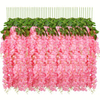 24 Pack Fake Wisteria Hanging Flowers 3.6 Feet Long, Artificial Wisteria Vine Garland for Wedding, Garden & Wall Decoration – White, Pink, Purple, Light Pink & Blue