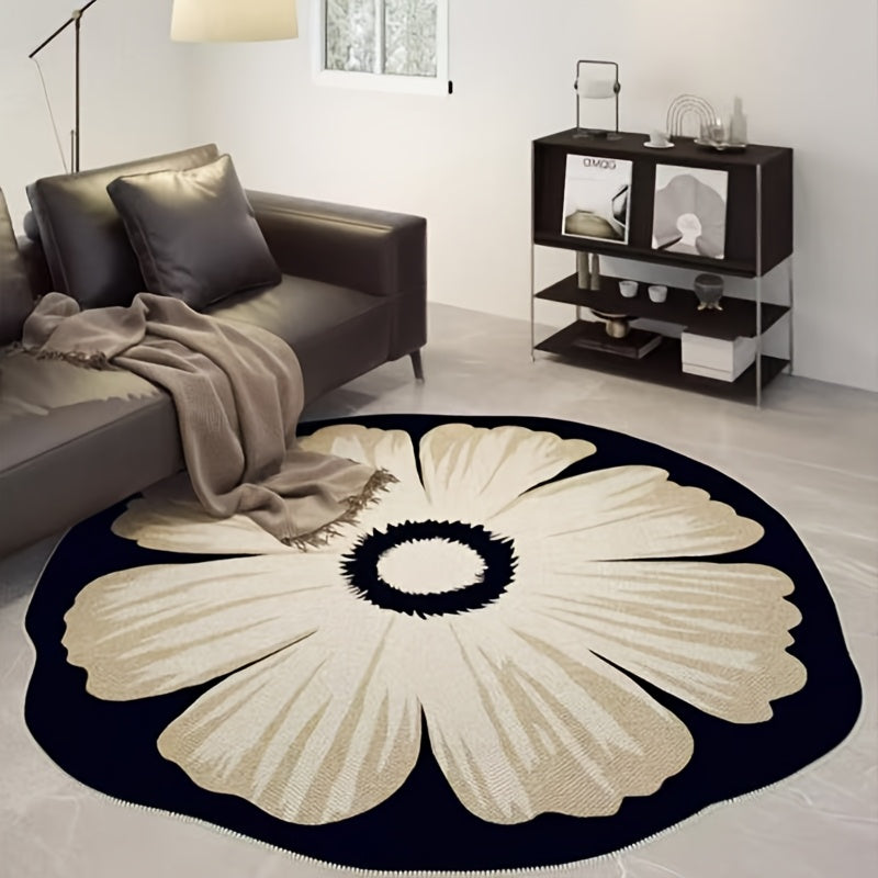 Round Area Rug Cream Irregular Shape Premium Thick Pile – Soft Accent Rug for Living Room, Bedroom, Bedside, Sofa & Coffee Table | Multiple Sizes