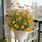 Artificial Chrysanthemum Flower Stems 12pcs UV Resistant Orange Yellow Faux Grass Plastic Plants for Garden Balcony Wedding Home Decor Low Maintenance