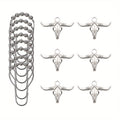 Bull Skull Metal Shower Curtain Hooks – 5-Bead Roller Rings, Smooth Gliding & Rustproof | Durable Decorative Hooks for Shower Curtains & Grommet Curtains