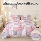 Floral Print Duvet Cover Set 3pcs – Soft Breathable Splicing Floral Light Pink, Zip Closure, Machine Washable, 1 Duvet Cover + 2 Pillowcases, Twin to King, All-Season Bedding