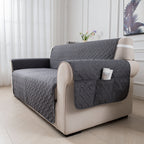 Sofa Cushion Cover with Storage Pocket – Pet-Proof Non-Slip Multi-Function Sofa Protector, All-Season Machine Washable, 1/2/3-Seater, Navy Coffee Off-White Dark Gray