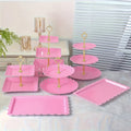 Tiered Dessert Display Stand 6 Piece Set Three-Tier Two-Tier Shelf and Dessert Tray for Birthday Party Tea Party Cupcake Cake Serving Pink White