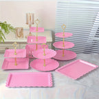 Tiered Dessert Display Stand 6 Piece Set Three-Tier Two-Tier Shelf and Dessert Tray for Birthday Party Tea Party Cupcake Cake Serving Pink White