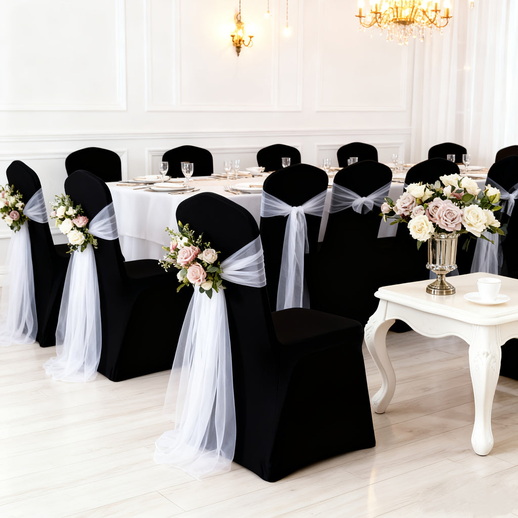 Stretch Spandex Chair Covers 6 12 Pack Machine Washable Wrinkle Resistant - Wedding Banquet Party Event Dining Chair Slipcovers Black White