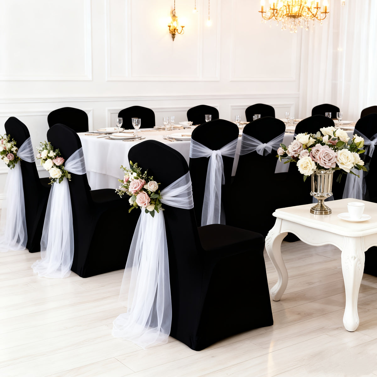 Stretch Spandex Chair Covers 6 12 Pack Machine Washable Wrinkle Resistant - Wedding Banquet Party Event Dining Chair Slipcovers Black White
