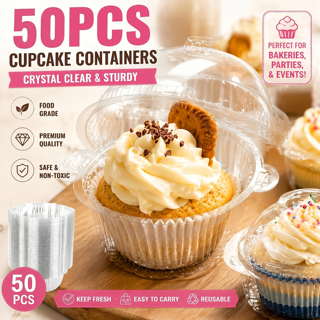 Cupcake Boxes with Dome Lids 80pcs Individual Clear Plastic Cupcake Containers Single Cupcake Holder for Muffins Pastries - Bakery Packaging for Party Picnic Restaurant Mother's Day Gifts, 50/80 Pack