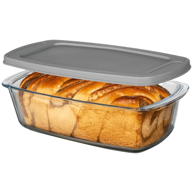 Glass Baking Dish with Lid 1.9Qt – Borosilicate Rectangular Toast Pan, Oven & Microwave Safe, Stackable Airtight Container for Bread & Cakes (1 or 2pcs)