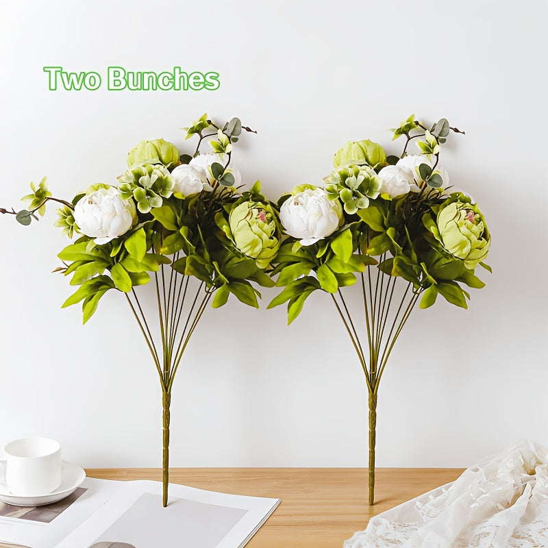Vintage Peony Hydrangea Artificial Flowers 1-2 Bunches 13 26 Stems Rustic Brown Beige Green Mix | Fake Floral Centerpiece for Wedding Bridal Home Living Room Indoor Decor