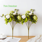 Vintage Peony Hydrangea Artificial Flowers 1-2 Bunches 13 26 Stems Rustic Brown Beige Green Mix | Fake Floral Centerpiece for Wedding Bridal Home Living Room Indoor Decor