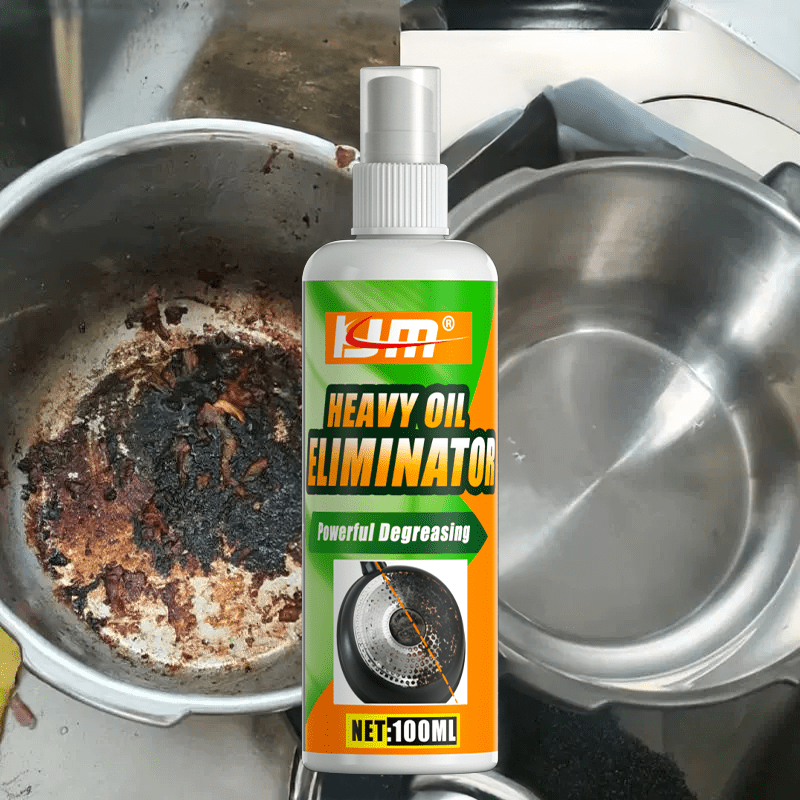 Heavy Duty Pot Grease Remover Spray with Microfiber Towel, Kitchen Degreaser for Cast Iron Pans Non-Stick Cookware Stove Top Oven, Quick-Acting Oil Cleaner with Nonslip Handle for Deep Kitchen Cleaning