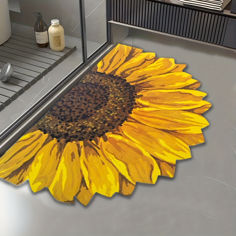 Sunflower Floral Non-Slip Bathroom Mat – Super Absorbent, Quick-Drying, Rubber-Backed Shower Mat for Tub, Bath & Entryway (Small or XL)
