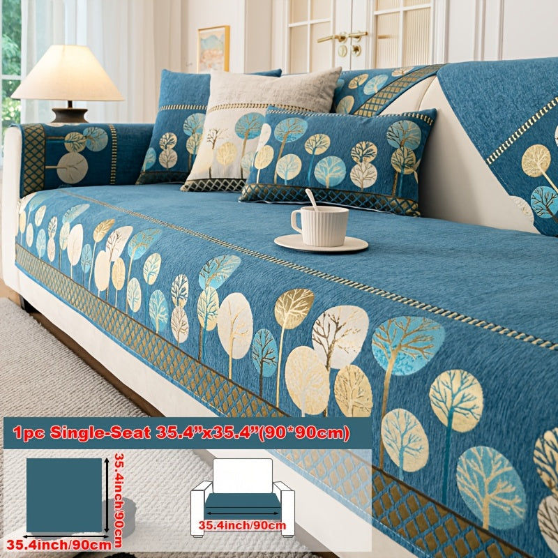 Bohemian Embroidered Sofa Cushion Cover Geometric Tree Leaf Design Pet Friendly Elegant Blue Gold for Living Room Bedroom Office All Sofa Sizes