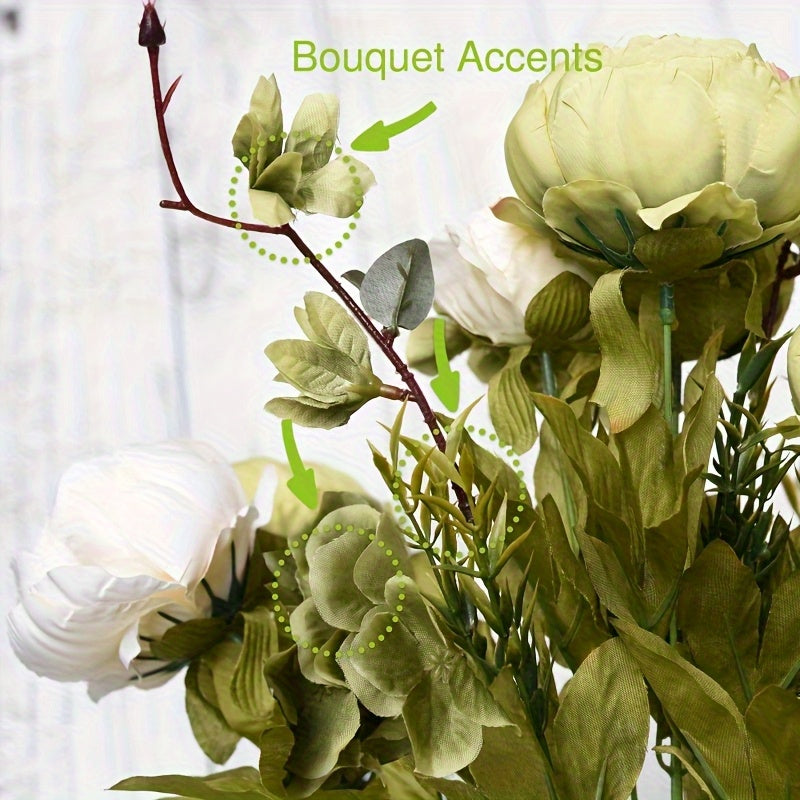 Vintage Peony Hydrangea Artificial Flowers 1-2 Bunches 13 26 Stems Rustic Brown Beige Green Mix | Fake Floral Centerpiece for Wedding Bridal Home Living Room Indoor Decor