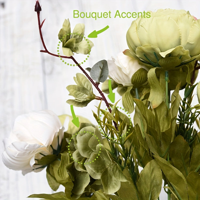 Vintage Peony Hydrangea Artificial Flowers 1-2 Bunches 13 26 Stems Rustic Brown Beige Green Mix | Fake Floral Centerpiece for Wedding Bridal Home Living Room Indoor Decor