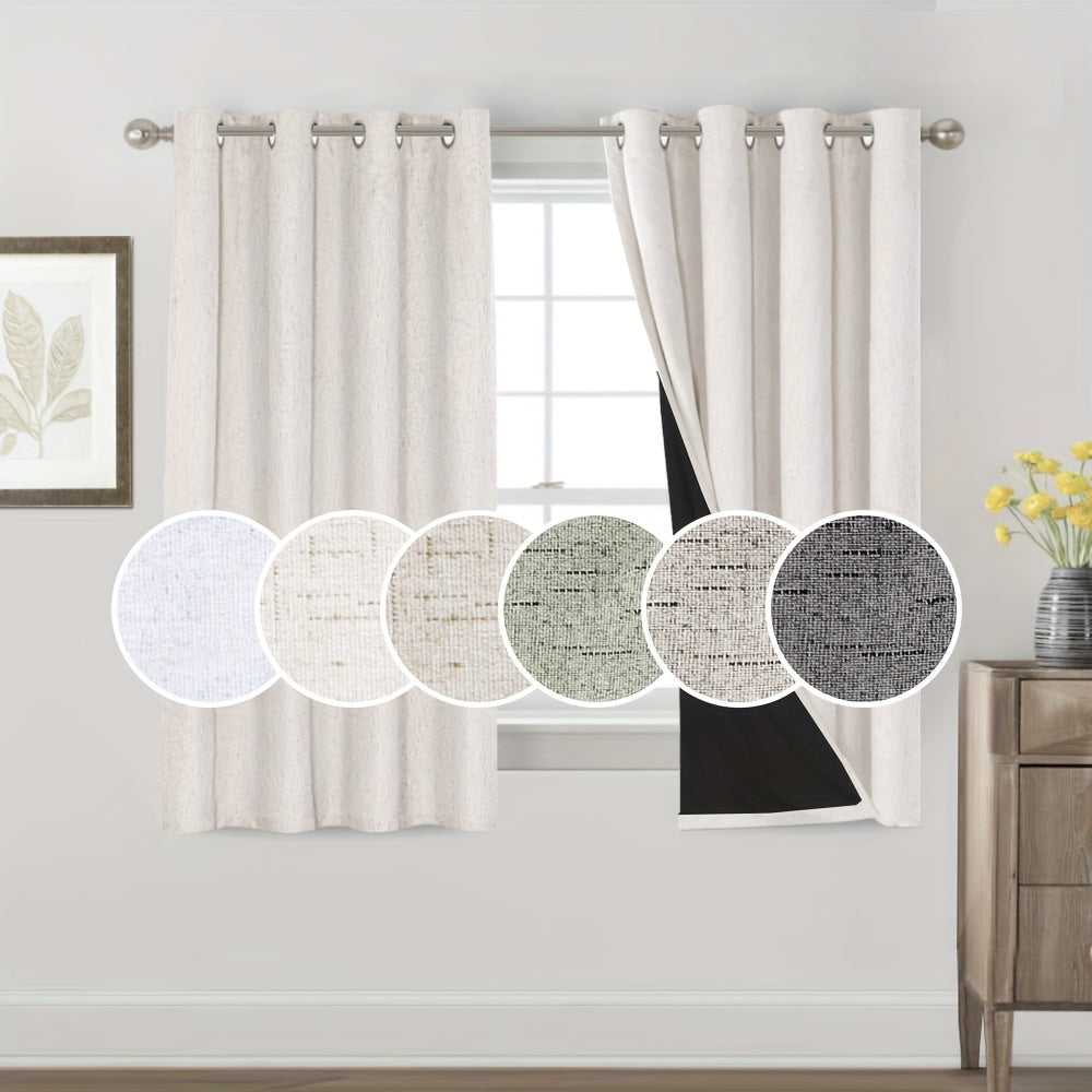 100% Blackout Linen Textured Curtains – Thermal Insulated Noise Reducing Grommet Window Drapes | 2-Panel Set for Bedroom, Living Room & Hall | 6 Neutral Colors